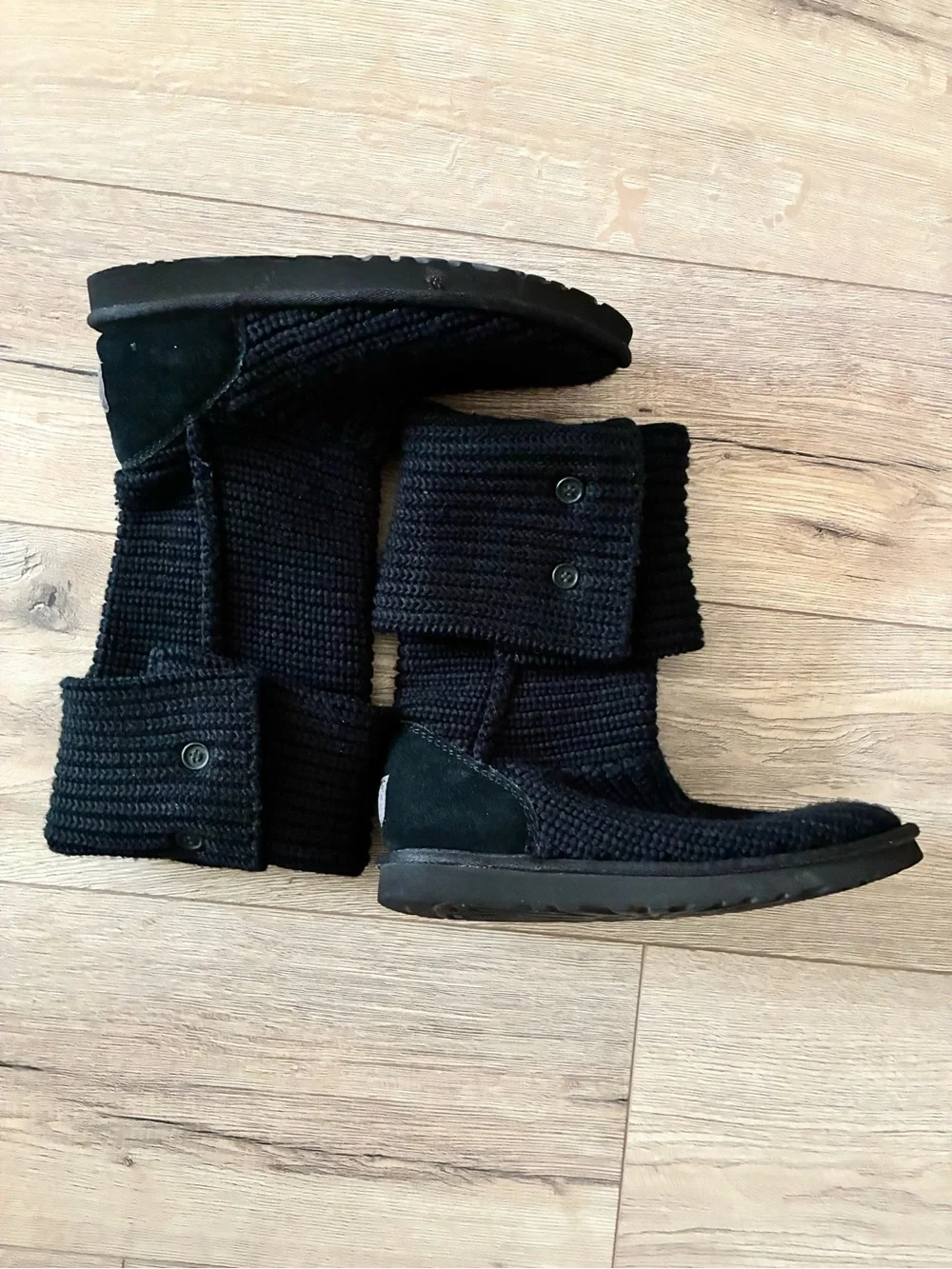 UGG Women’s Classic Tall Fold-over  Black Knit Boots size 8